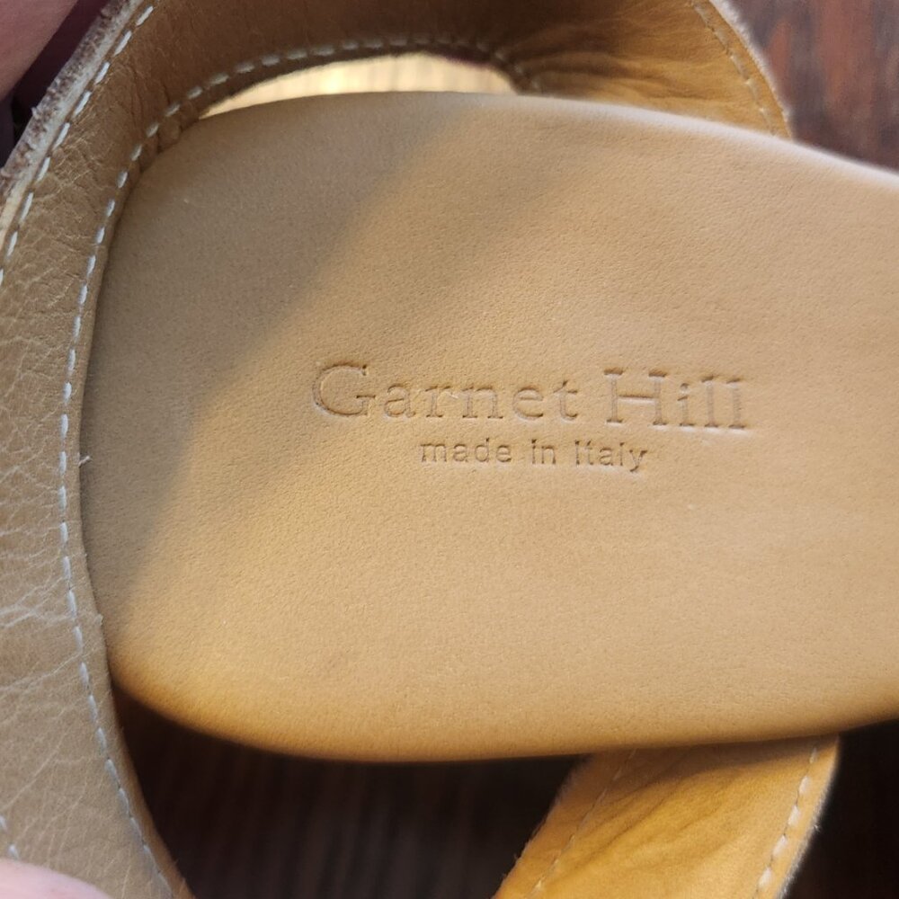 Garnet Hill Italian Leather Caramel Color Wedge Sandals - Picture 3 of 9